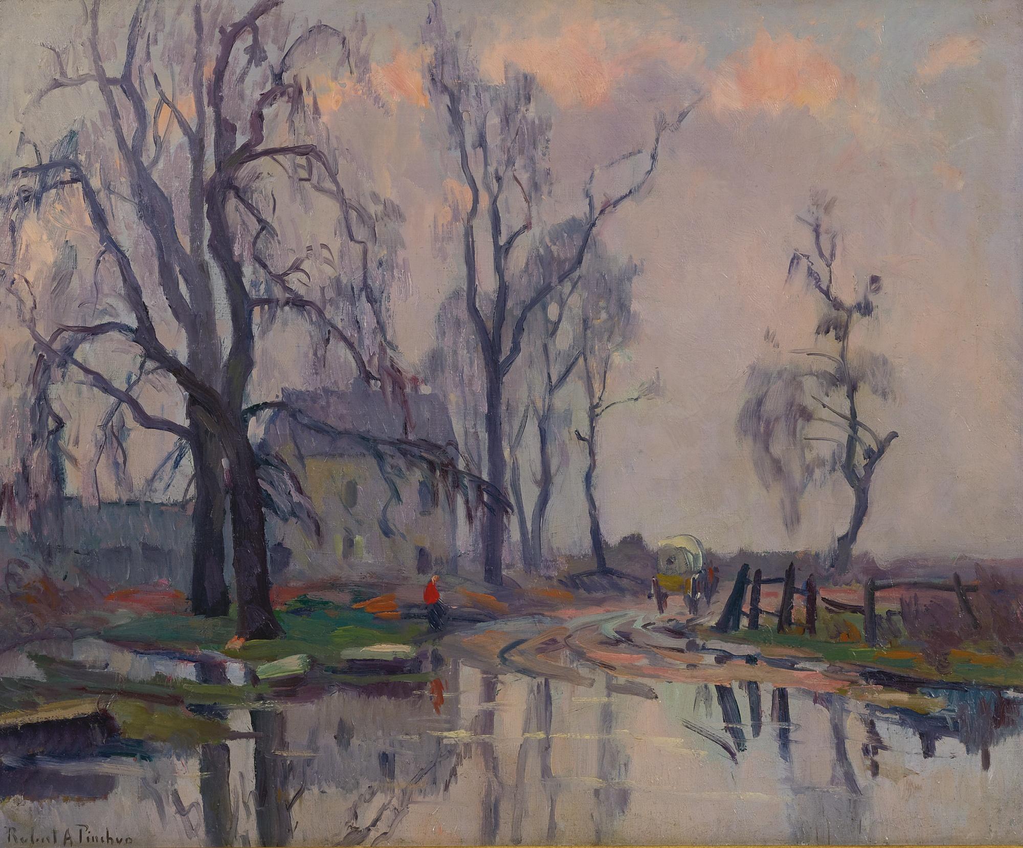 Robert Antoine Pinchon - Carriole Sur Chemin Bordé D\'Eau