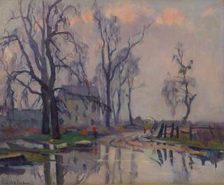 Robert Antoine Pinchon - Carriole Sur Chemin Bordé D\'Eau