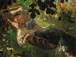 Robert Archibalt Graafland - A girl reading in a hammock