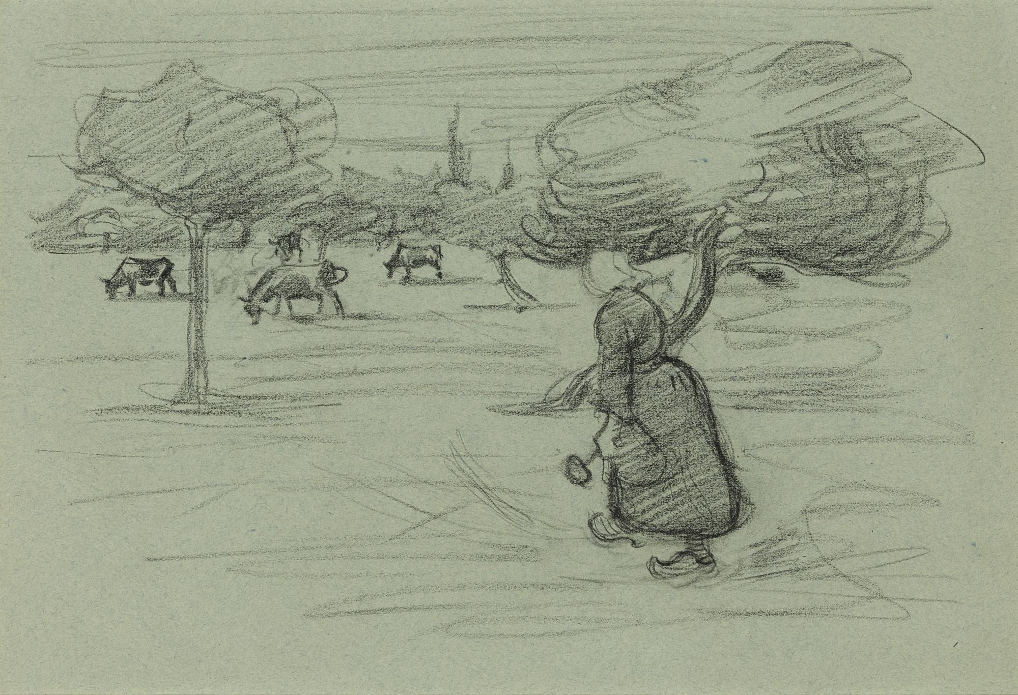 Robert Bevan - Breton Peasants; Woman With Cows, Brittany