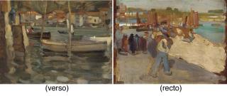 Robert Brough, A.R.S.A. - The harbour, recto; and Figures on a quay, verso