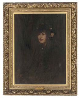 Robert Brough - Portrait of Fedalma, half-length, in a black dress