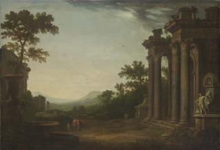 Robert Carver - A Classical Landscape with Ruins and Figures in the Foreground