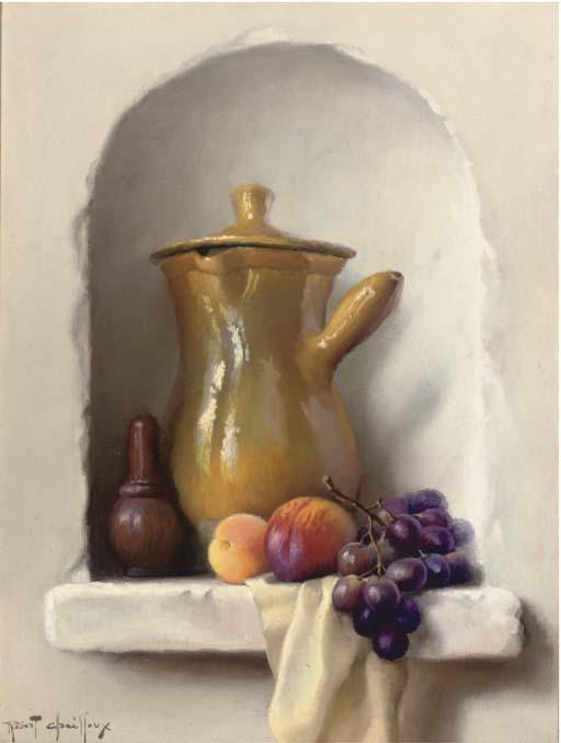 Robert Chailloux - A Pot, Peach, Nectarin And Grapes In An Alcove