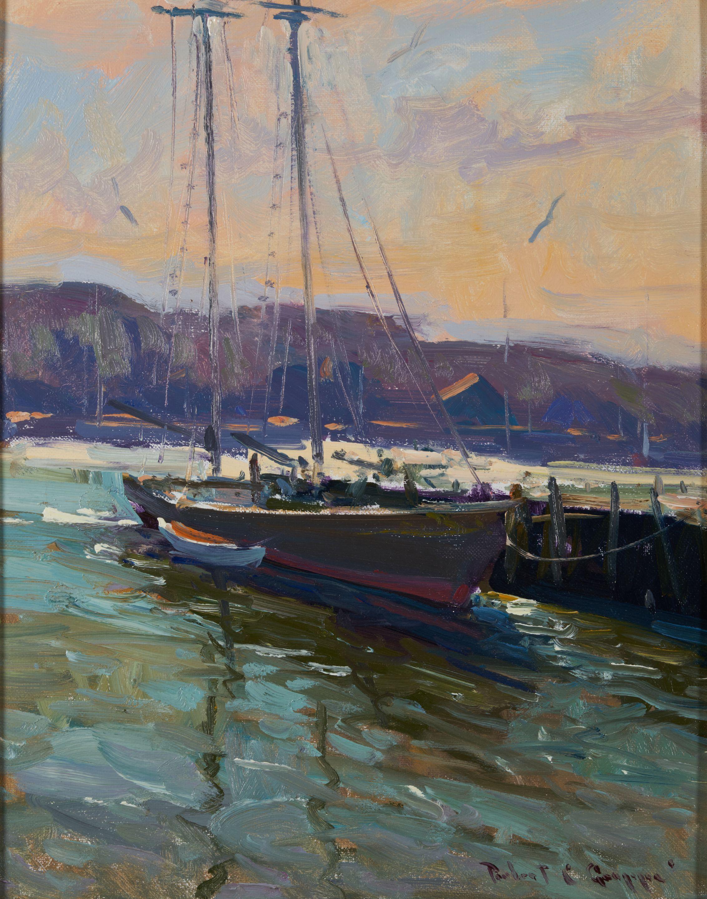 Robert Charles Gruppé - Docked Sloop at Sunset