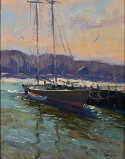 Robert Charles Gruppé - Docked Sloop at Sunset