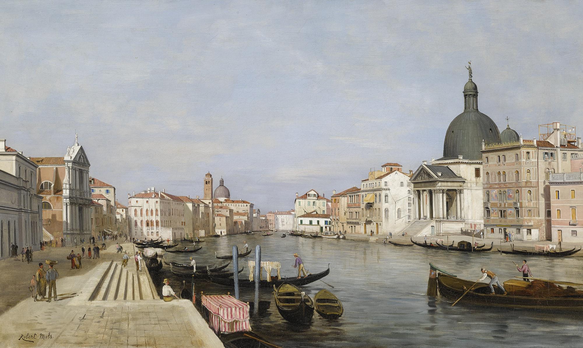 Robert Charles Gustave Laurens Mols - The Grand Canal, Venice, Featuring The Chiesa Di San Simeone Piccolo