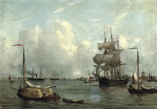 Robert Charles Laurens Gustave Mols - Bustling activity in a Dutch harbour