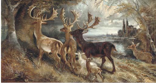 Robert Cleminson - Stags Watering; And Stag\'S And Hindes By A Tree