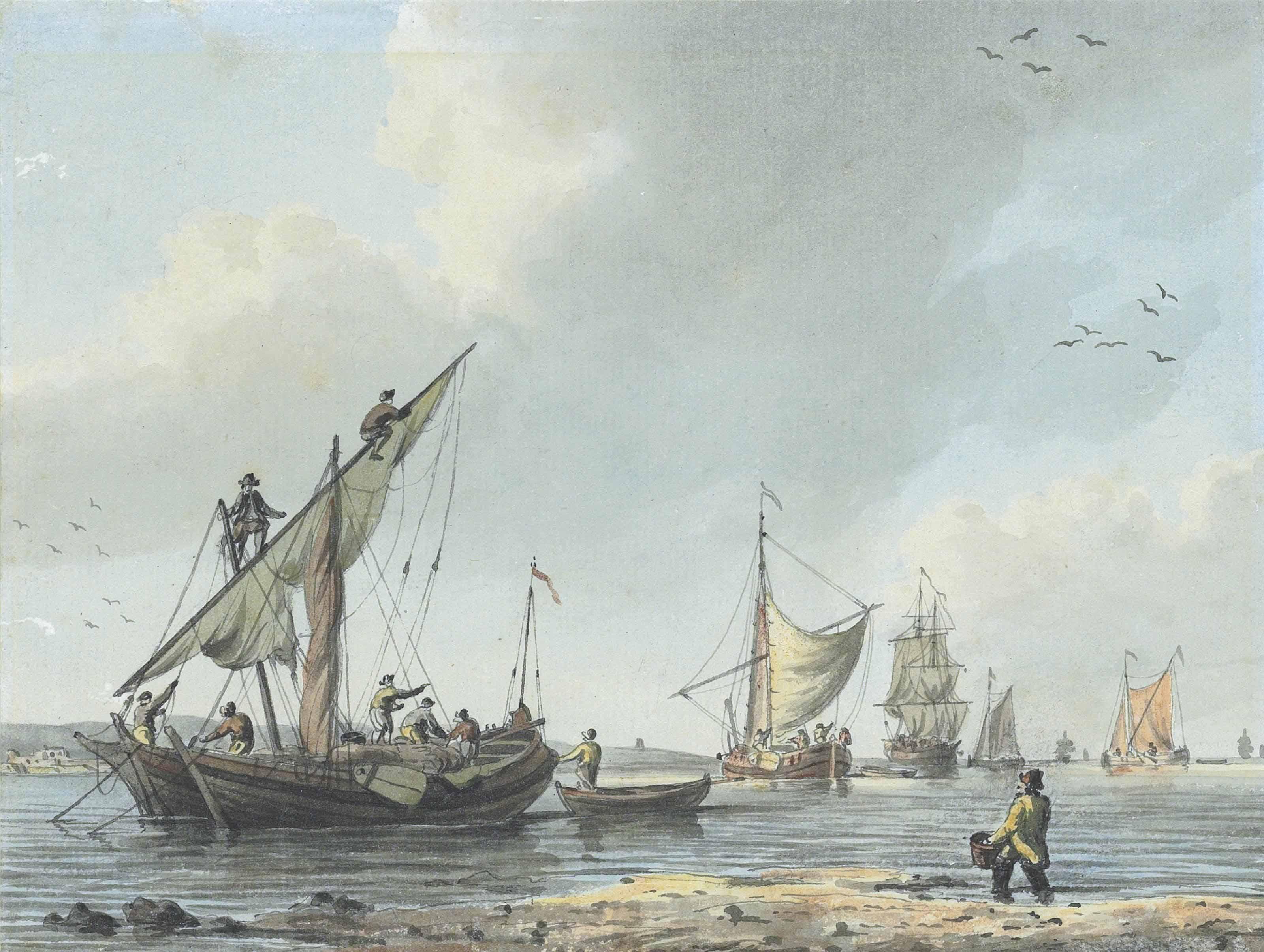 Robert Cleveley - Fishing Boats At Anchor In An Estuary