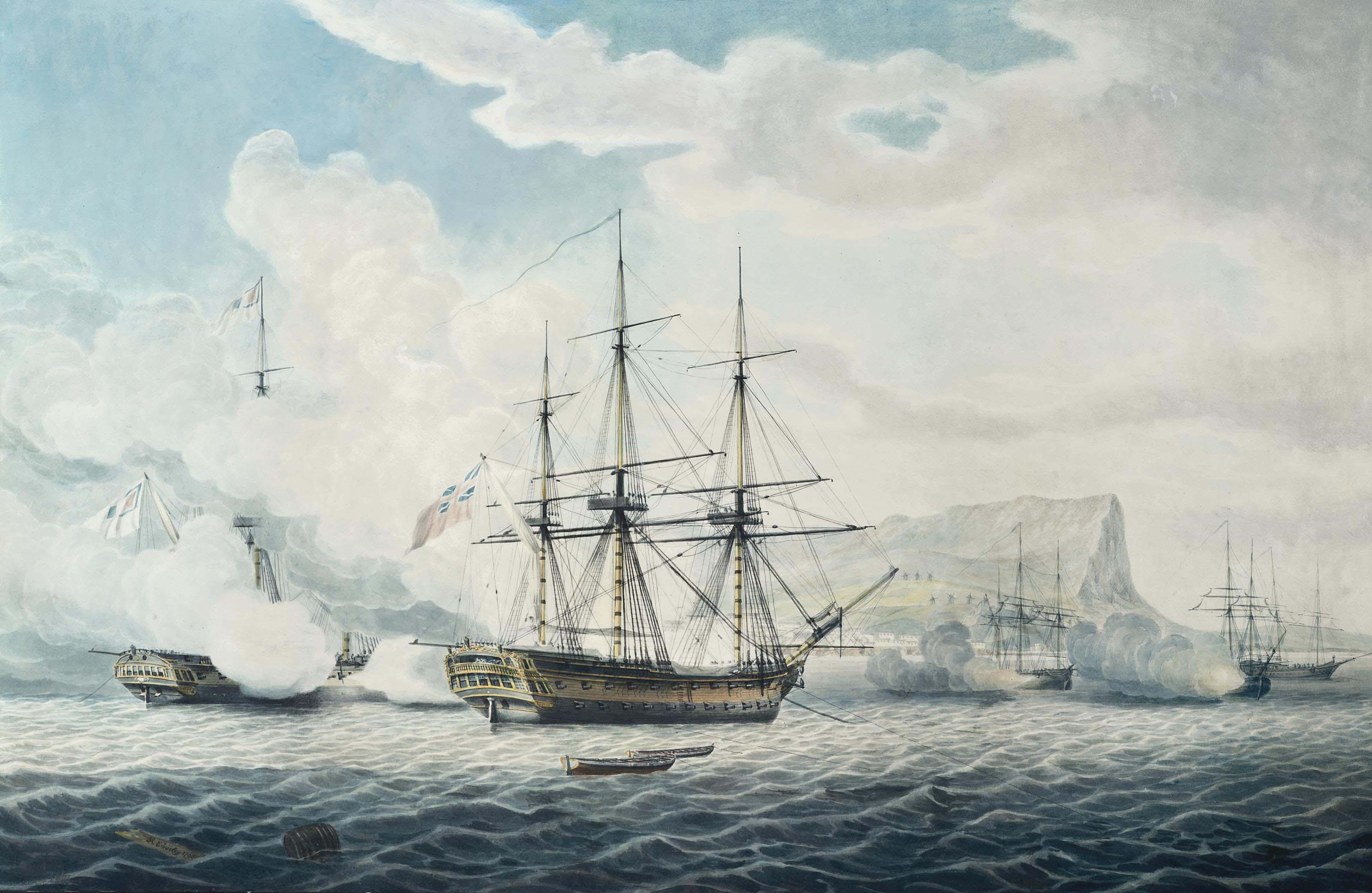Robert Cleveley - H.M.S. Romney Capturing The French 44-Gun Sybille And Three Merchantmen In The Roads Off Mykonos, Greece, 17Th June 1794