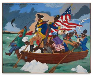 Robert Colescott - George Washington Carver Crossing The Delaware: Page From An American History Textbook