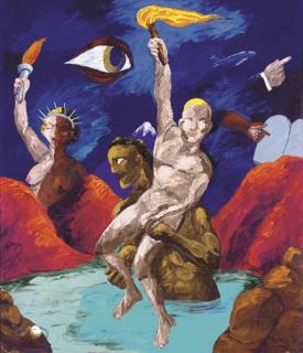 Robert Colescott - Knowledge of the Past is the Key to the Future: Persistence of Memory (The Torch Bearer)