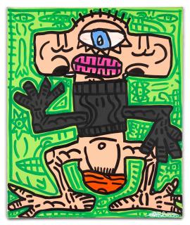 Robert Combas - Bitonio à deux nez au gros noeud rouge mais pas sur le nez. C’est un clown sexuel