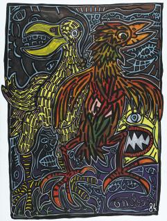 Robert Combas - Composition Aux Coqs Et Masque