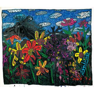 Robert Combas - Le Cheval Noir Dans Le Pré Fleuri Avec Rocaille, Le Petit Fils Du Père Quageur, L\'Ancien Forgeron Devenu Fleuriste. Il Fabrique Des Fleurs En Fer Peintes À La Main