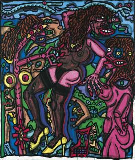 Robert Combas - Touchage De Nichons À Trois Femmes