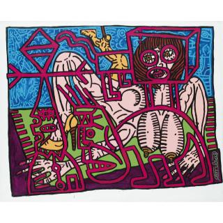 Robert Combas - Une Qui N\'Existe Pas Mais Qui Aurait Pu. Empêtrée Dans Des Signes Figuratifs Minimaux Et Enfantins. Avec Tapis De Vert D\'Herbe