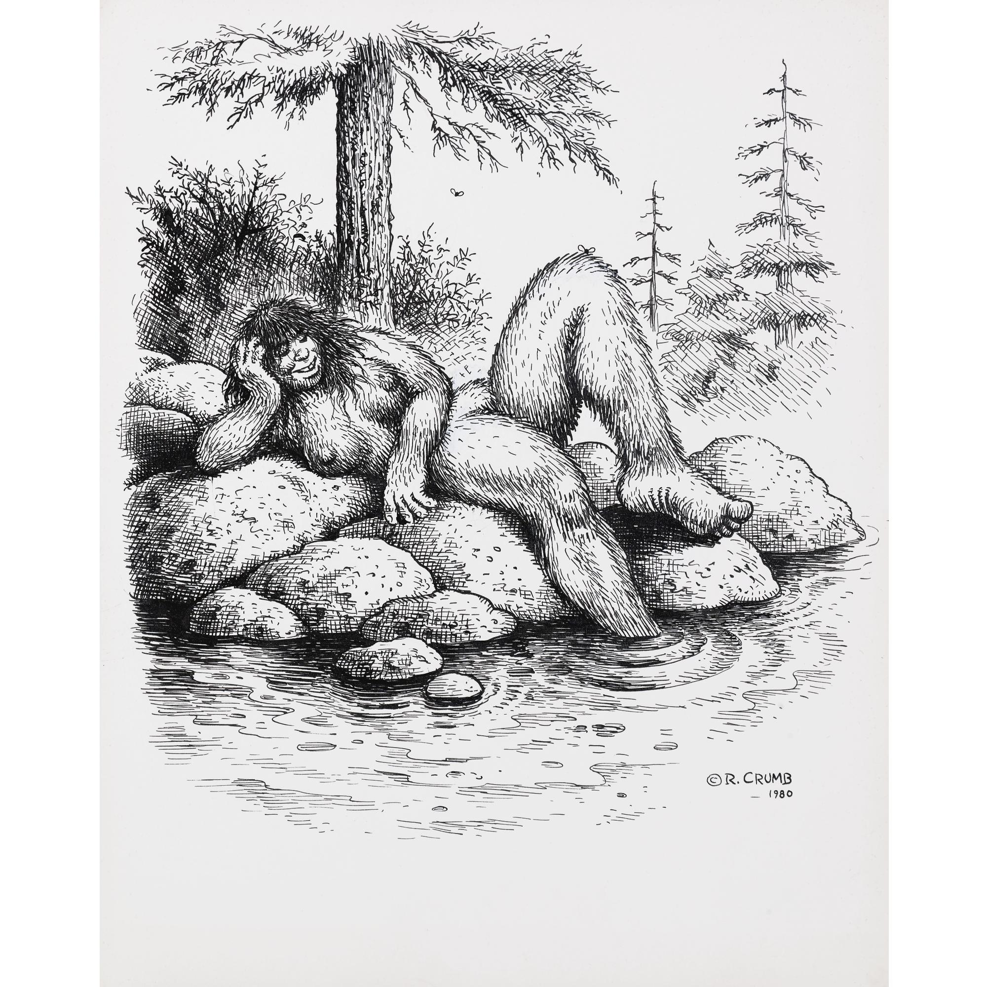 Robert Crumb - Untitled (Yeti Reclining On Rocks)