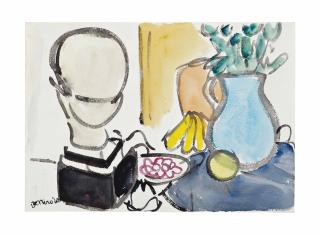 Robert De Niro, Sr. - Still life with head, vase and flowers