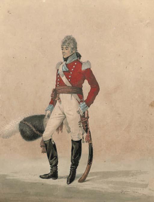 Robert Dighton - Portrait of Capt John Elliot, standing, full-length, with his sword at his side