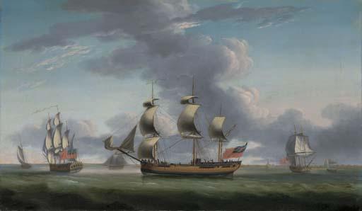 Robert Dodd - A merchantman in three postions of the East Anglican town of Harwich