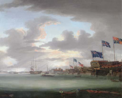 Robert Dodd - A View of Blackwall, With Part of The Dockyard, At The Launching of The Bombay Castle, 74 Guns, Built At The Expense of The Hon. East India Company And Presented By Them To His Majesty