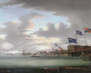 Robert Dodd - A View of Blackwall, With Part of The Dockyard, At The Launching of The Bombay Castle, 74 Guns, Built At The Expense of The Hon. East India Company And Presented By Them To His Majesty