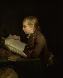 Robert Edge Pine - Portrait of Charles Vaughan (1759-1839), three-quarter length, seated reading a book at a desk, a globe beside him