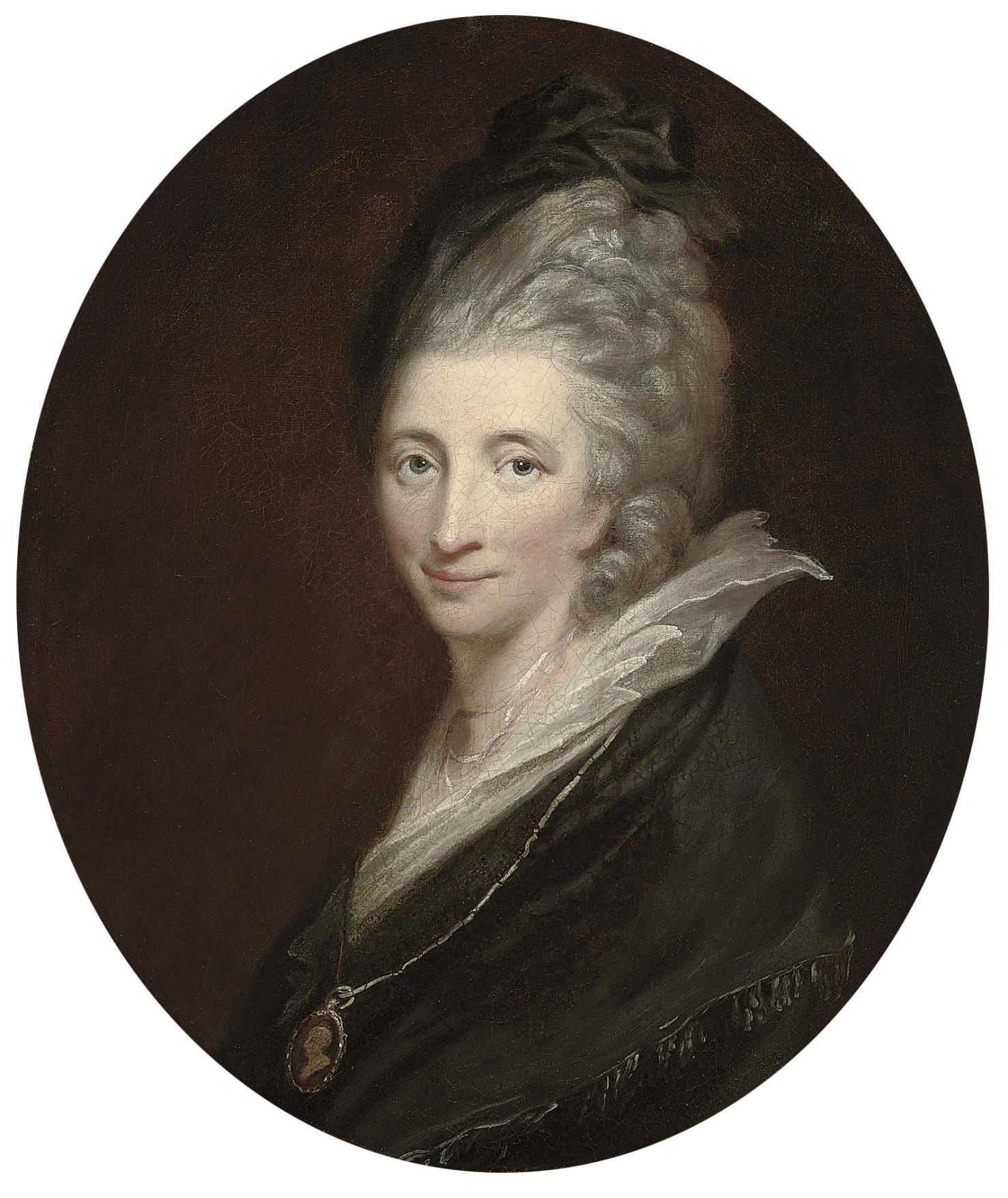 Robert Edge Pine - Portrait of Hester Lynch Thrale (1741-1821), née Salusbury, bust-length, in black mourning dress and hat