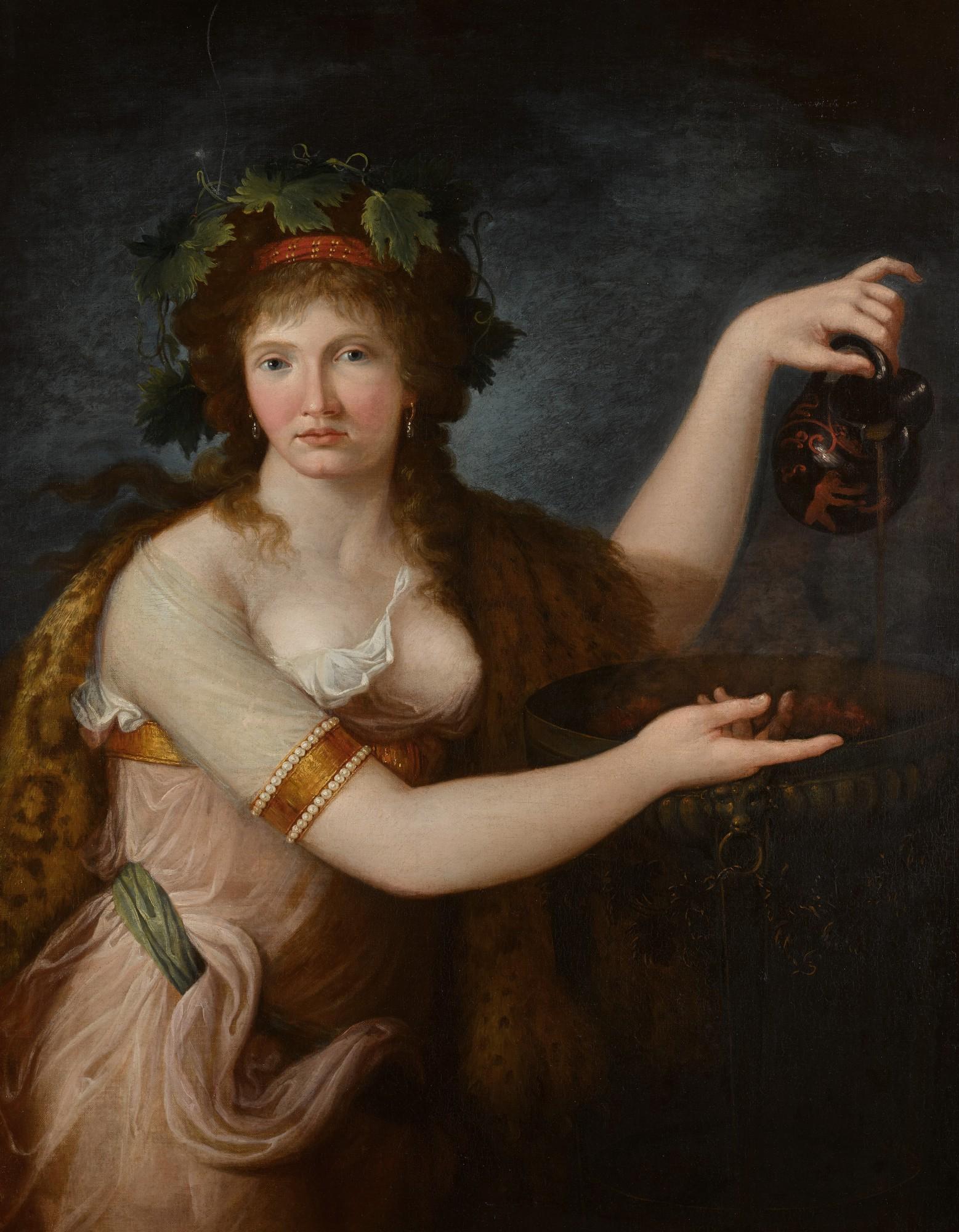 Robert Fagan - Emma Hamilton as a Bacchante, wearing classical dress, pouring from a Greek vase