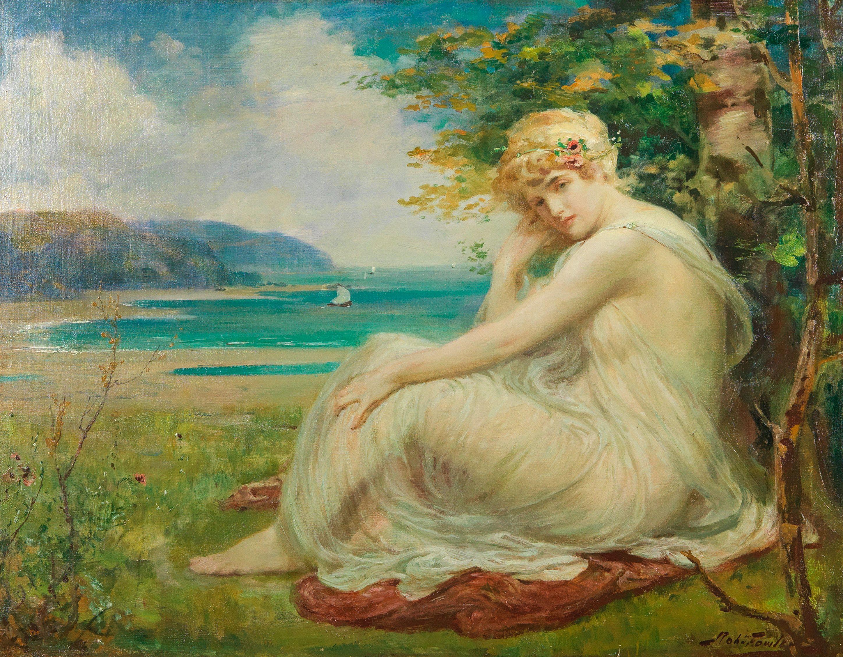 Robert Fowler - A Classical Maiden Resting By The Shore