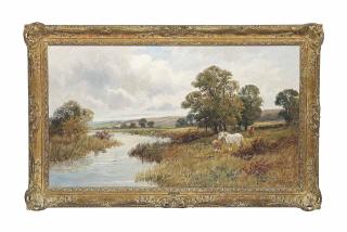 Robert Gallon - A Mare And Foals Grazing By A River