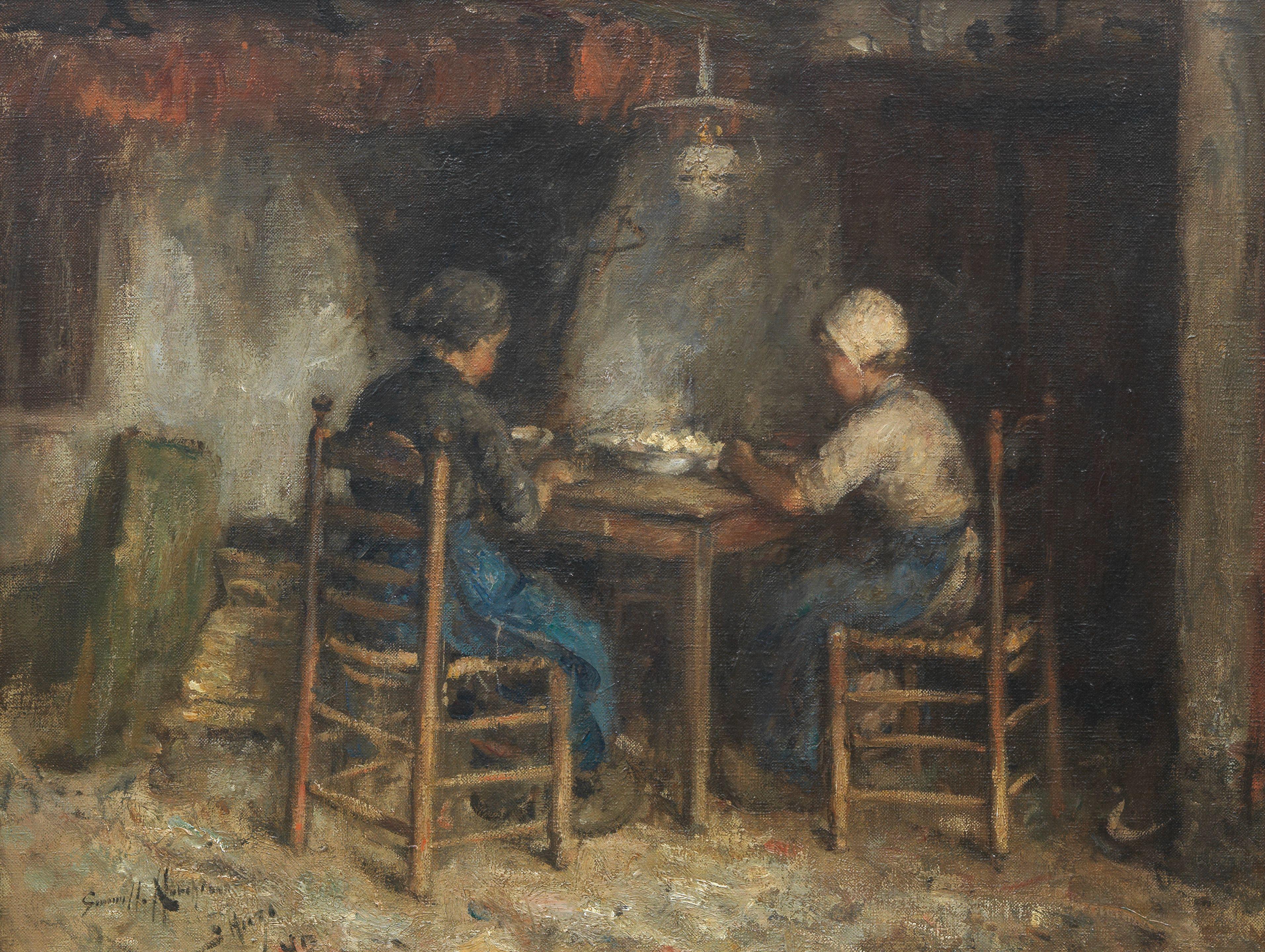 Robert Gemmell Hutchison RSA RBA ROI RSW - Preparing the midday meal