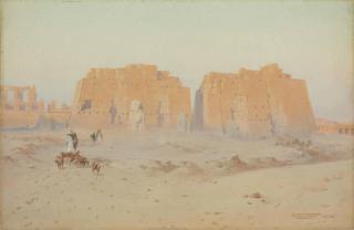 Robert George Talbot Kelly - A Shepherd And His Flock In Front Of Egyptian Ruins