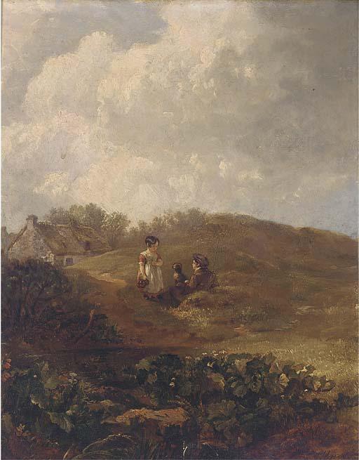 Robert Gibb - Children And A Dog In A Landscape