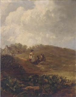 Robert Gibb - Children And A Dog In A Landscape
