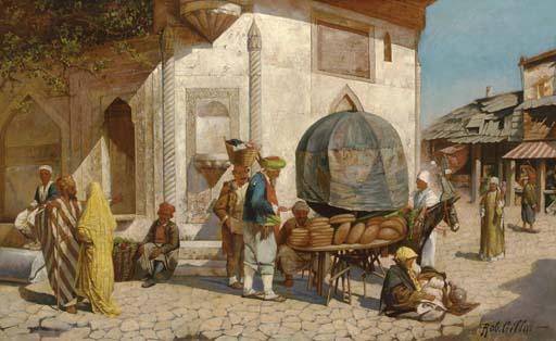 Robert Gillar - A Bread Merchant Before An Otoman Fountain, Constantinople