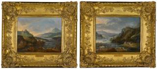 Robert Griffier - A view of the Rhine with a large castle on a hill; A view of the Rhine with travellers and a pack mule on a path