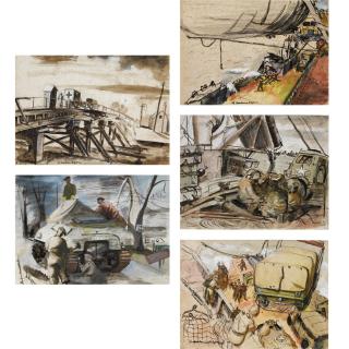 Robert Henderson Blyth - Down She Goes; Landing At Normandy; Unloading At Normandy; Tank Engineers; The Bridge