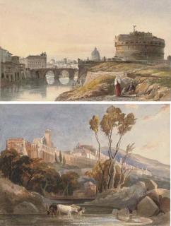 Robert Henry Cheney - Castel Sant\'Angelo, Rome; and Cattle watering at Assisi (both illustrated)