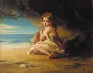 Robert Herdman, R.S.A., R.S.W. - A young girl by the shore
