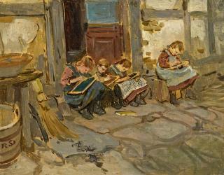 Robert Hermann Sterl - Kinder bei Schularbeiten