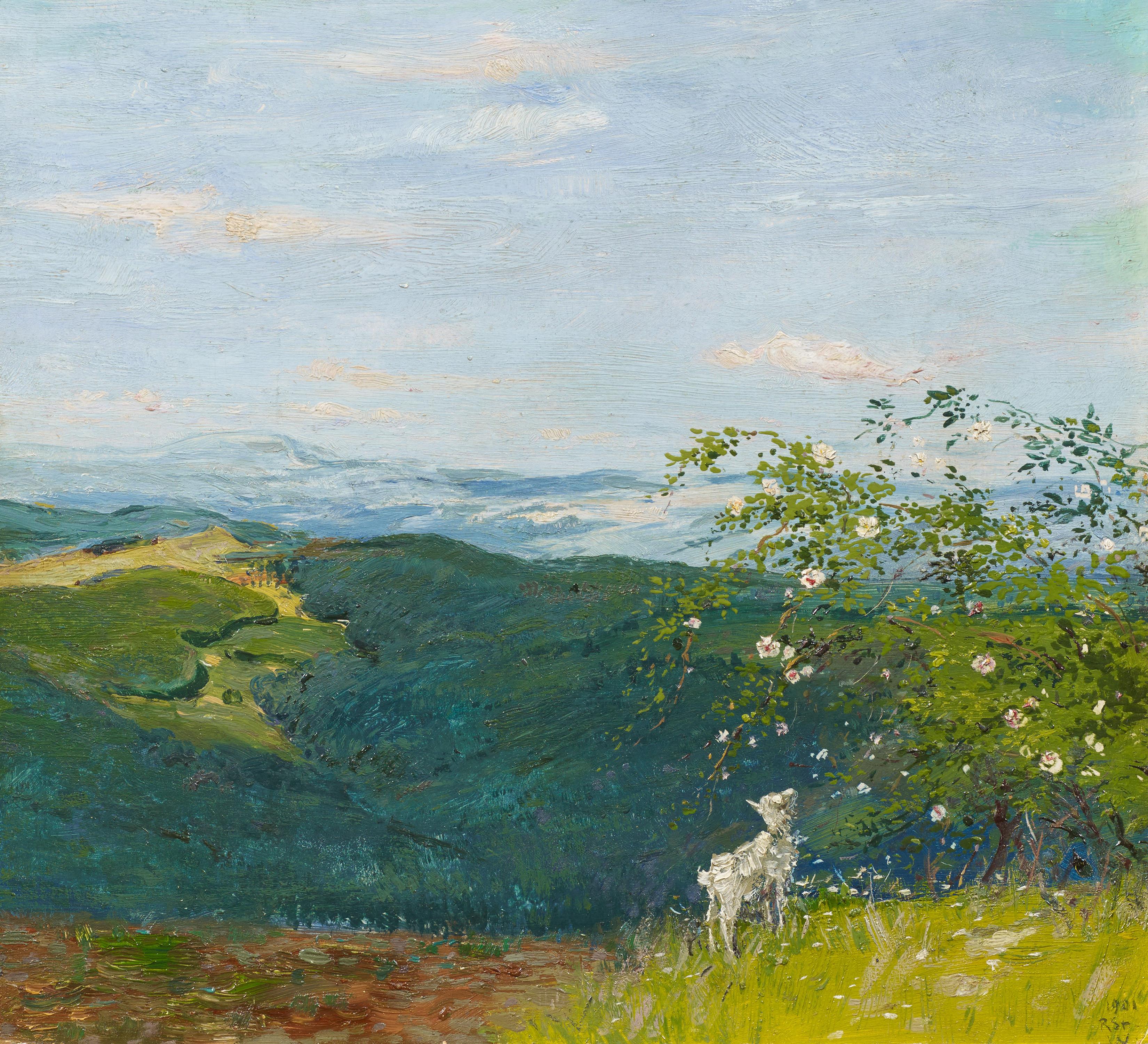 Robert Hermann Sterl - Landschaft mit Heckenrosen und Ziege.