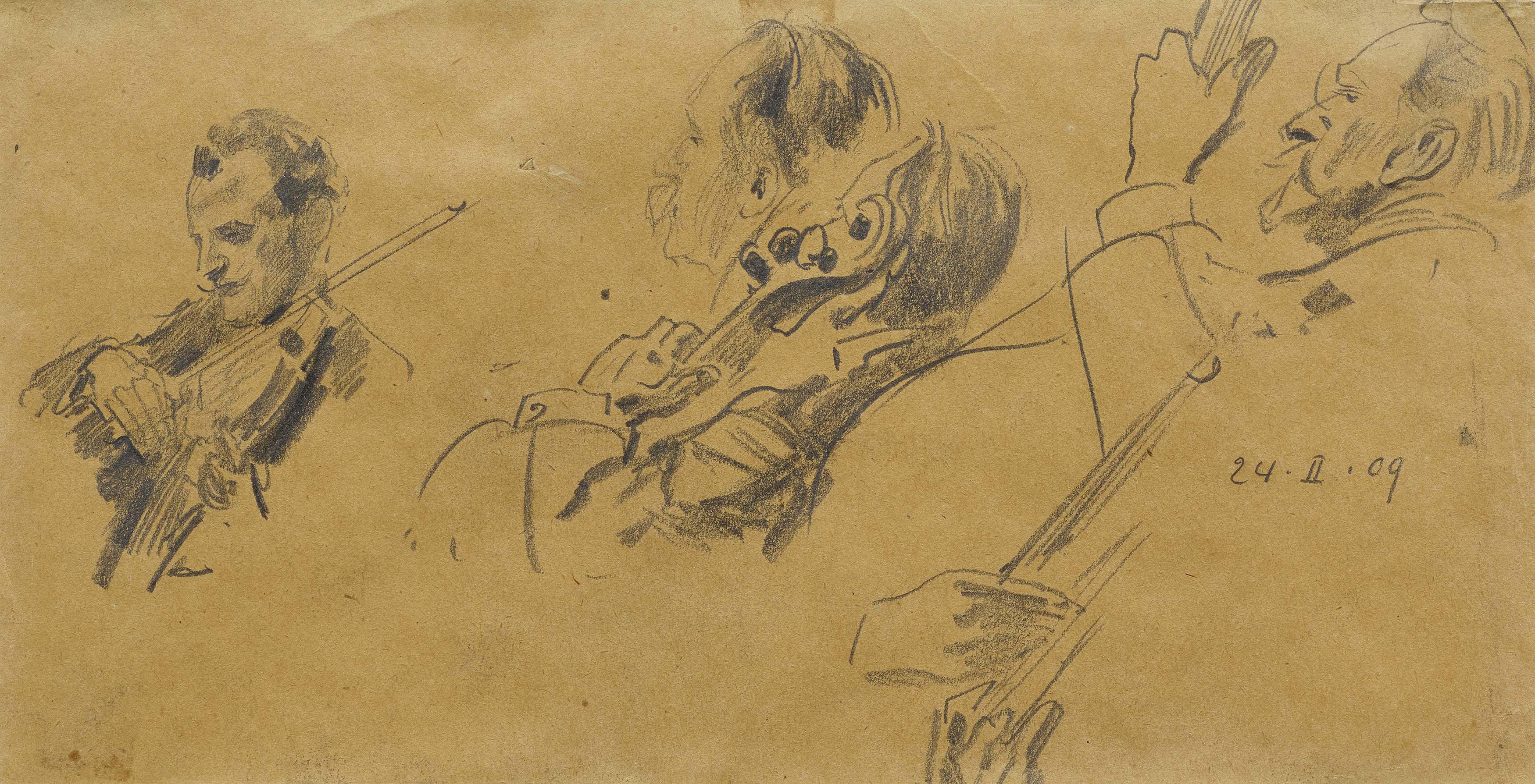 Robert Hermann Sterl - Studie zu fünf Streichern.