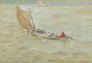 Robert Hermann Sterl - Wolgafischer in seinem Boot.