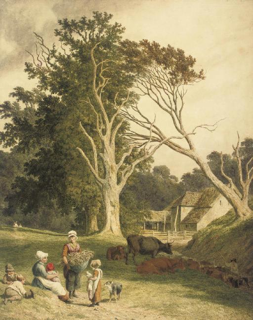 Robert Hills, O.W.S. - A farm scene near Hastings, East Sussex