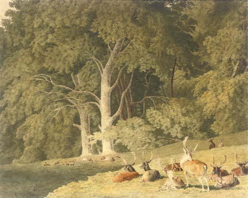 Robert Hills, O.W.S. - A Herd of Deer Resting In A Glade