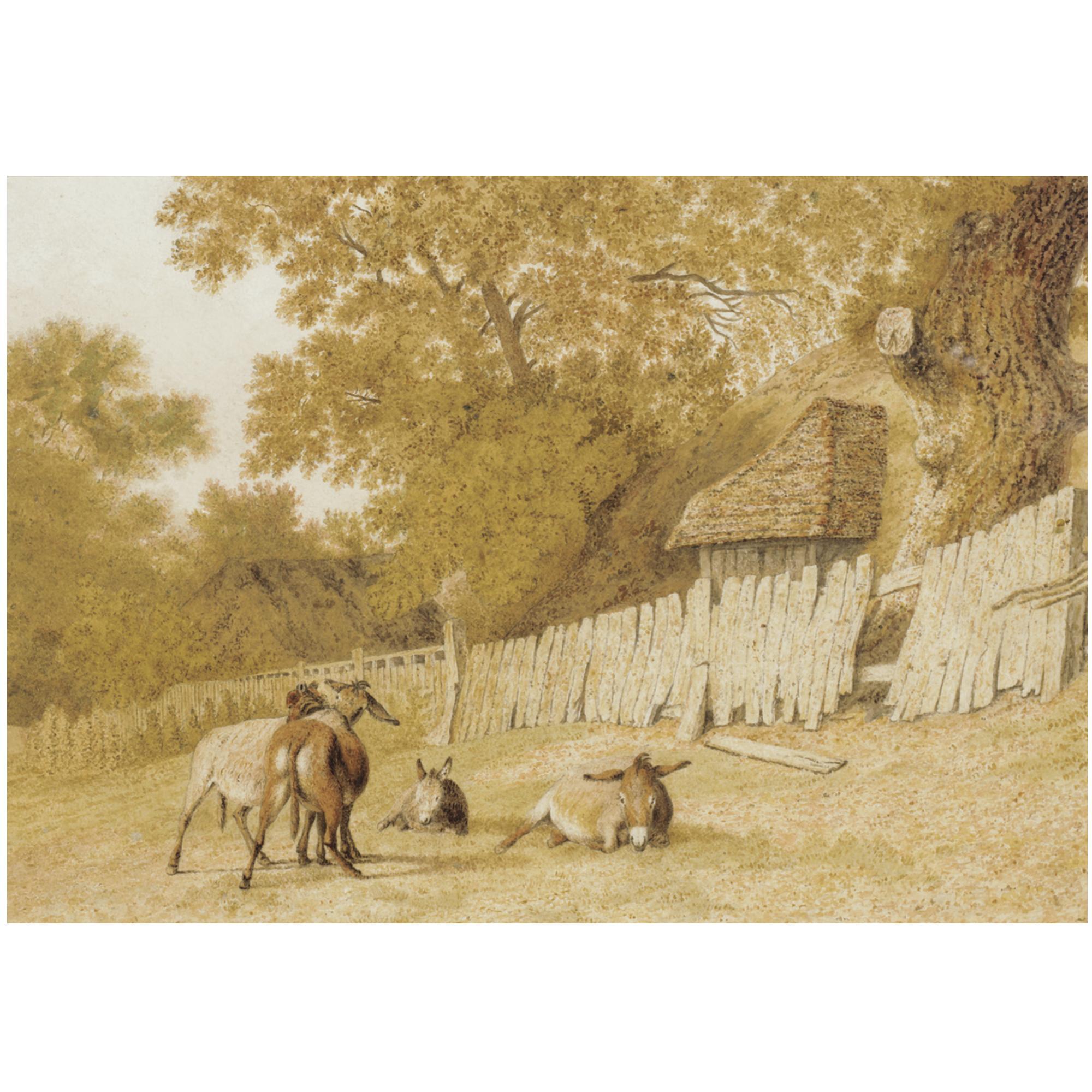 Robert Hills, O.W.S. - Donkeys In A Field