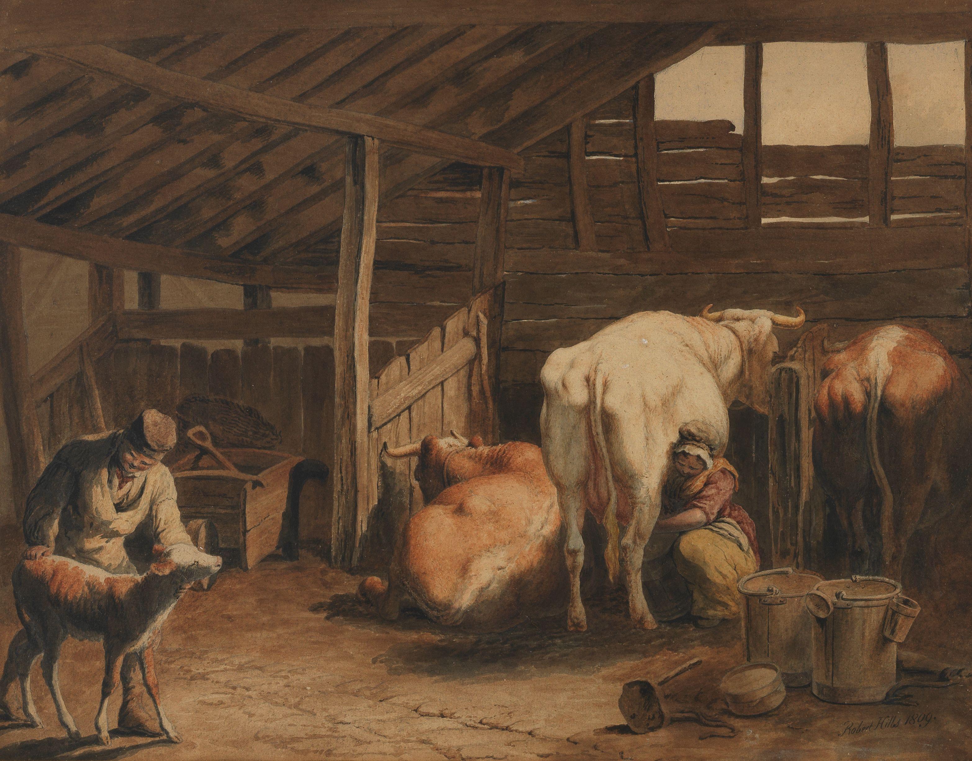 Robert Hills, O.W.S. - In the cattle shed